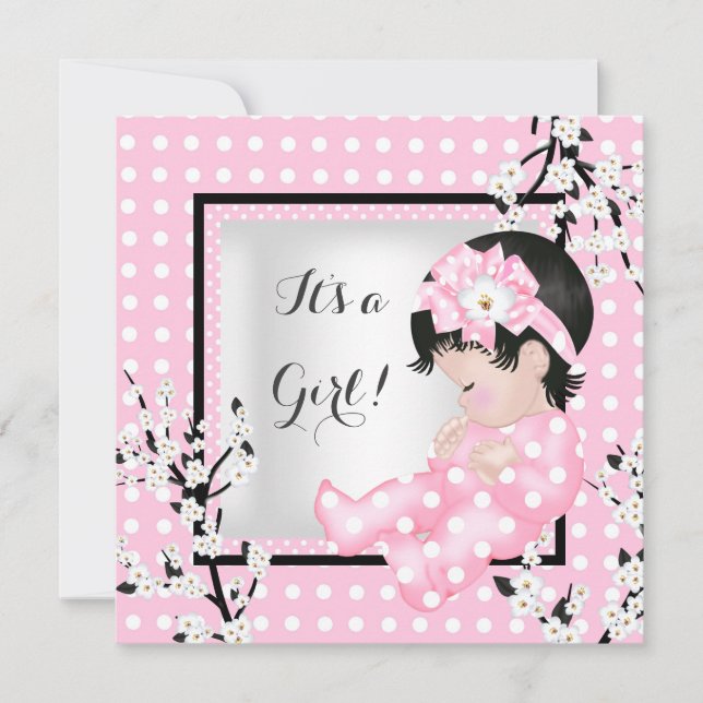 Babydusche Niedlich Baby Girl Pink Blossom Spot C Einladung (Vorderseite)