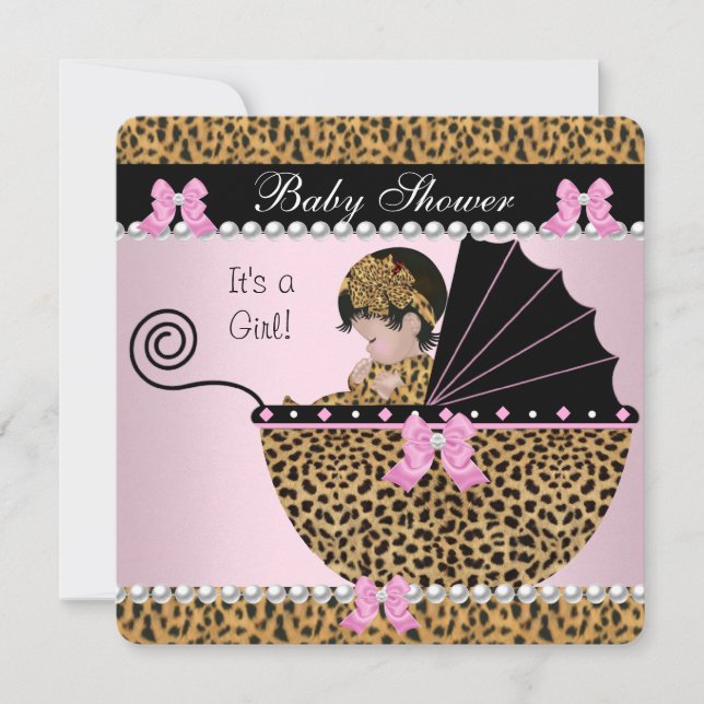 Babydusche Niedlich Baby Girl Pink Leopard Bow 2 Einladung (Vorderseite)