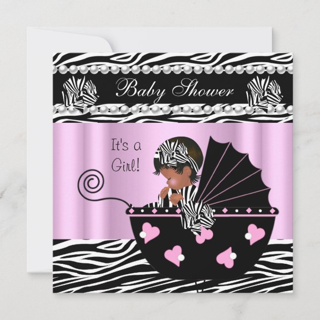 Babydusche Niedlich Baby Girl Pink Zebra Bow Einladung (Vorderseite)