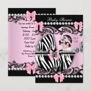 Babydusche Niedlich Baby Girl Pink Zebra Lace Einladung