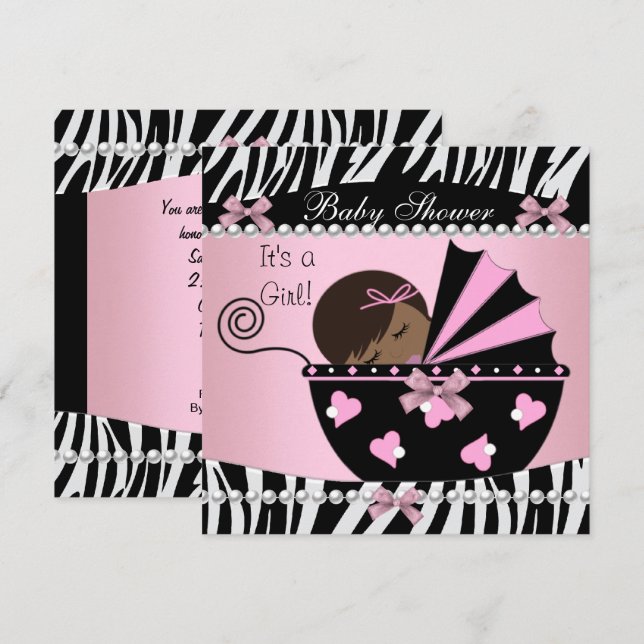 Babydusche Niedlich Baby Girl Pink Zebra Print Einladung (Vorne/Hinten)