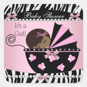 Babydusche Niedlich Baby Girl Pink Zebra Print Quadratischer Aufkleber