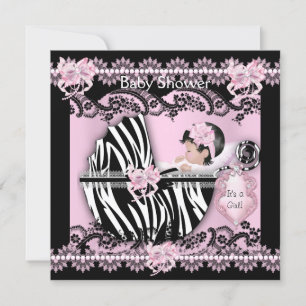 Babydusche Niedlich Baby Girl Pink Zebra Spitze NE Einladung