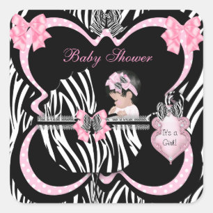 Babydusche Niedlich Baby Girl Pink Zebra Spots Quadratischer Aufkleber