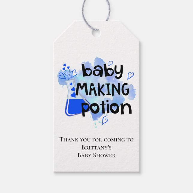 Babydusche Niedlich Baby Maaking Potion Blue Viele Geschenkanhänger (Vorderseite)