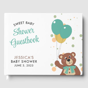Babydusche Niedlich Bear Green Balloon Geschlecht  Gästebuch
