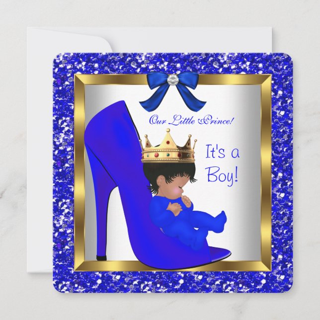 Babydusche Niedlich Boy Prince Royal Blue Shoe 2 Einladung (Vorderseite)