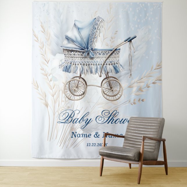 Babydusche Niedlich Classic Baby Stroller Blue Flo Wandteppich (Beispiel)