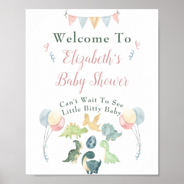 Babydusche Niedlich Dinosaurier Mama Name Rosa Emp Poster (Vorne)