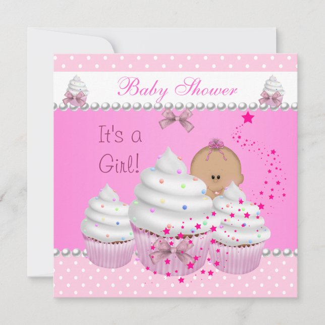 Babydusche Niedlich Girl Pink Cupcake Sprinkle Einladung (Vorderseite)