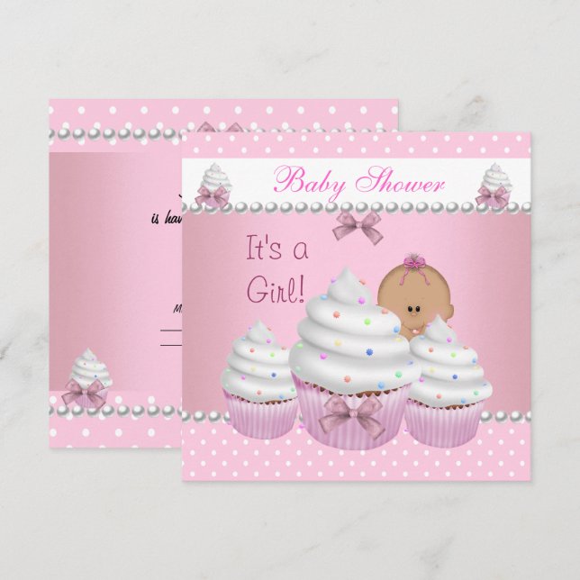 Babydusche Niedlich Girl Pink Cupcake Sprinkle Einladung (Vorne/Hinten)