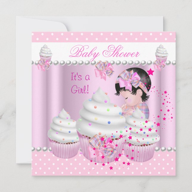 Babydusche Niedlich Girl Pink Cupcake Sprinkle Einladung (Vorderseite)