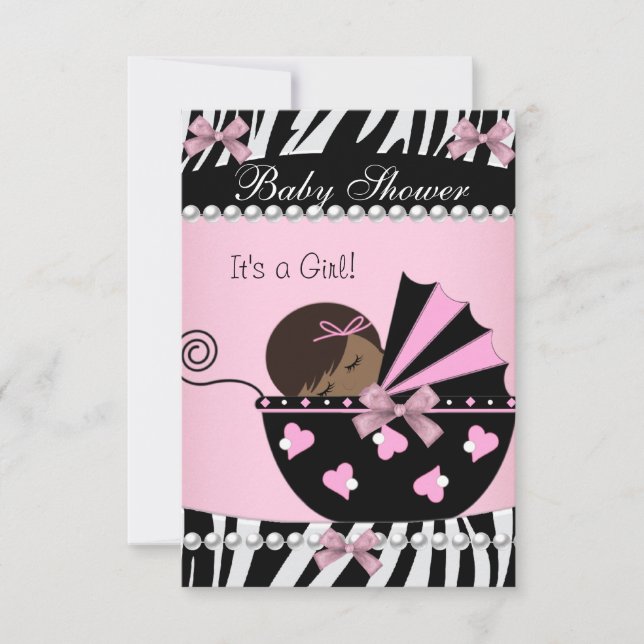 Babydusche Niedlich Girl Pink Zebra Einladung (Vorderseite)