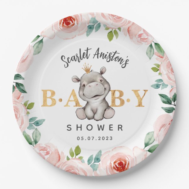 Babydusche Niedlich Hippopotamus Pappteller (Vorderseite)