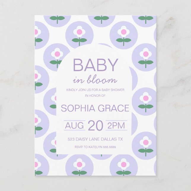 Babydusche Niedlich Lila Pink Daisy Blume Postkarte (Vorderseite)