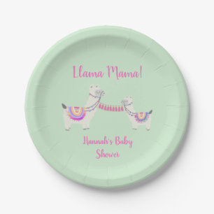 Babydusche Niedlich Llama Mama Hot Pink Mint Green Pappteller