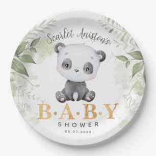 Babydusche Niedlich Panda Eucalipt Greenery Pappteller