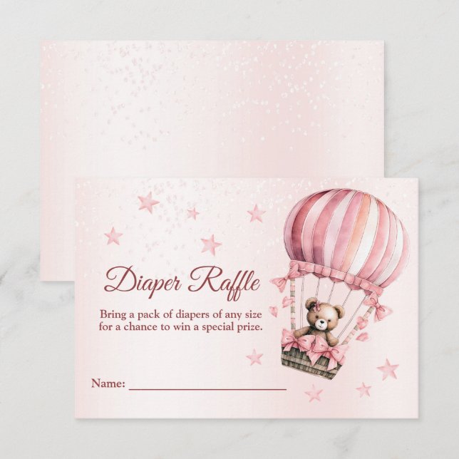 Babydusche Niedlich Pink Teddy Bären Hot Air Ballo Begleitkarte (Vorne/Hinten)