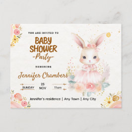 Babydusche - Niedlich rosafarbener Hase. bearbeitb Postkarte