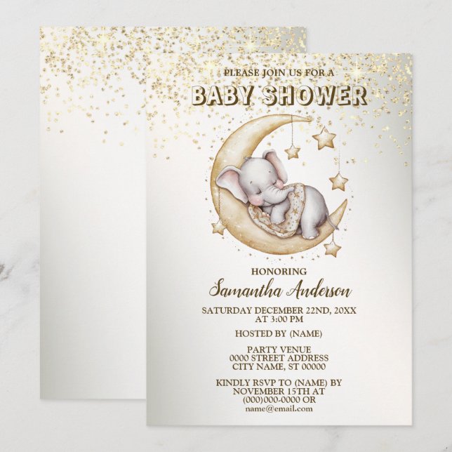 Babydusche Niedlich Schlafen Schöner Elefant Einladung (Vorne/Hinten)