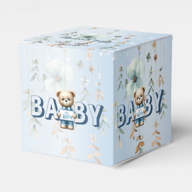 Babydusche Niedlich Teddy Bear Blue Floral Schöne Geschenkschachtel (Vorderseite)