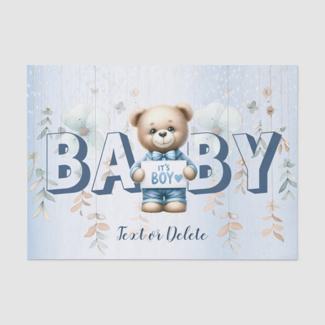 Babydusche Niedlich Teddy Bear Blue Floral Schöne Seidenpapier (Vorderseite)
