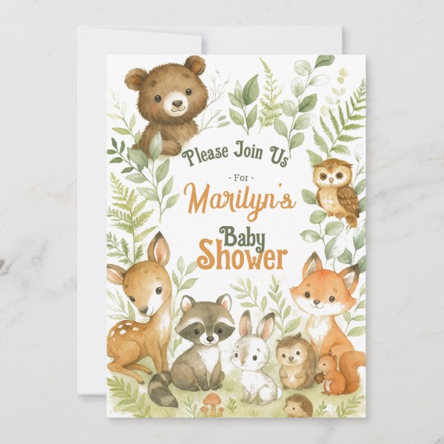 Babydusche Niedlich Woodland Baby Animals Einladung (Vorderseite)
