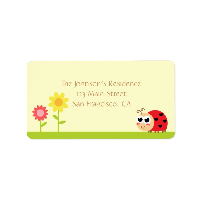 Babydusche: Niedliche Baby Ladybug im Garten Adressaufkleber (Vorne)
