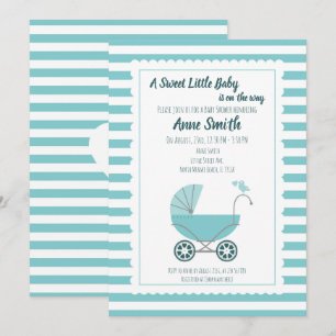 Babydusche niedliche blaue Kutsche Einladung