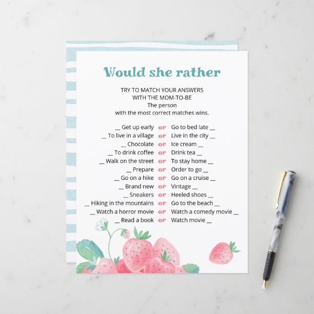 Babydusche niedliche Erdbeeren. (Vorderseite/Rückseite Beispiel)