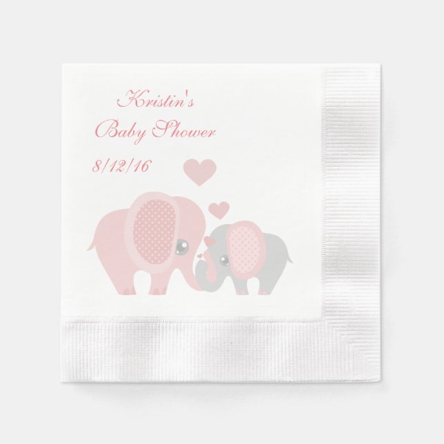 Babydusche, Niedliche rosa Elefanten Serviette (Vorderseite)