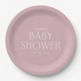 Babydusche niedlicher, rosa Leineneffekt Pappteller