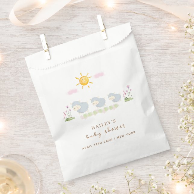 Babydusche niedlicher Schafe im Blumengarten Geschenktütchen (Ausgeschnitten)