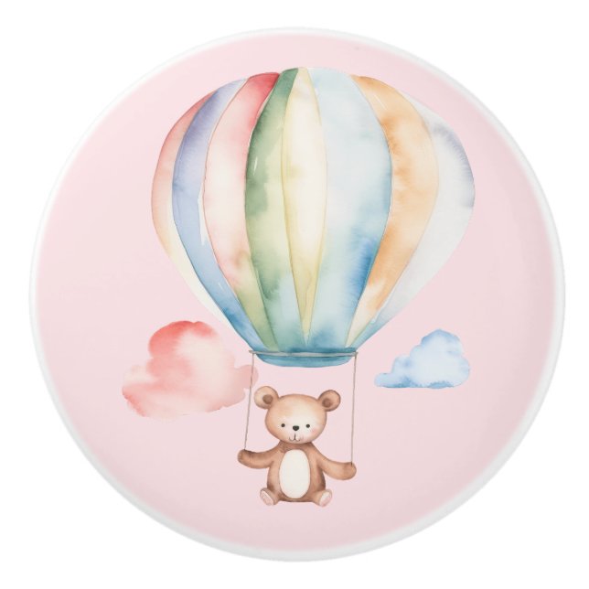 Babydusche, niedlicher Teddybär mit Heißluftballon Keramikknauf (Vorderseite)