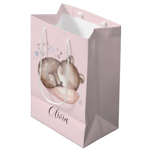 Babydusche, niedlicher Teddybär Mittlere Geschenktüte (Vorderseite Schrägansicht)