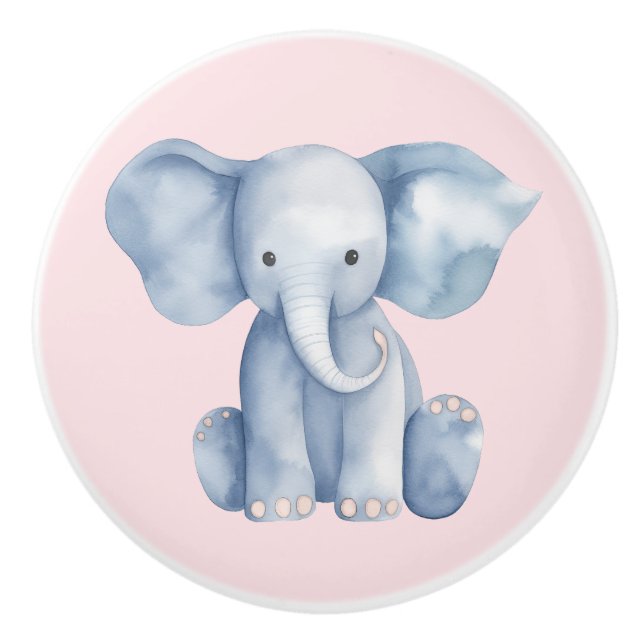 Babydusche niedlicher wasserfarbiger Elefant Keramikknauf (Vorderseite)