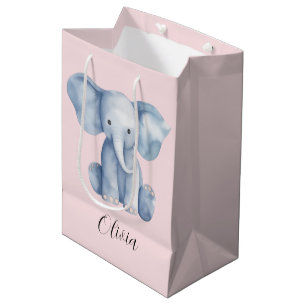 Babydusche niedlicher wasserfarbiger Elefant Mittlere Geschenktüte