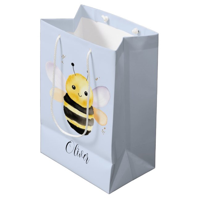 Babydusche, niedliches Bienendesign Mittlere Geschenktüte (Vorderseite Schrägansicht)