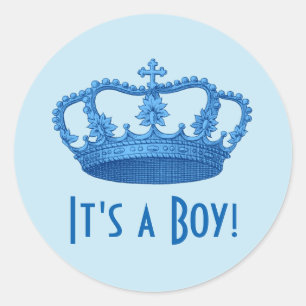 Babydusche oder Ankündigung Vintag Blue Crown A04 Runder Aufkleber