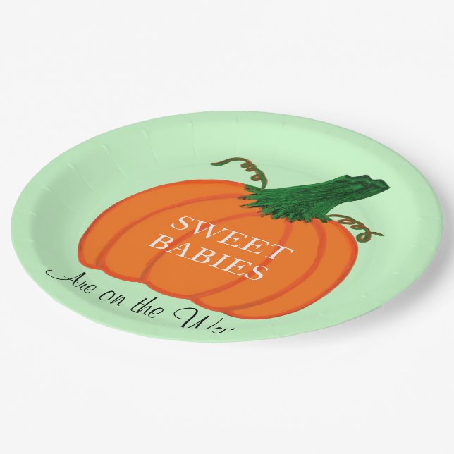 Babydusche Orange Pumpkin Sweet Babies Pappteller (Schrägansicht)