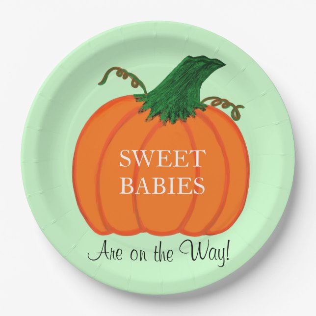 Babydusche Orange Pumpkin Sweet Babies Pappteller (Vorderseite)