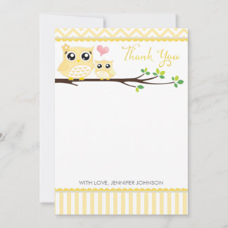 Babydusche Owl Danke Karte | Gelb Zickzack
