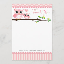 Babydusche Owl Danke Karte | Rosa Zickzack Mädchen