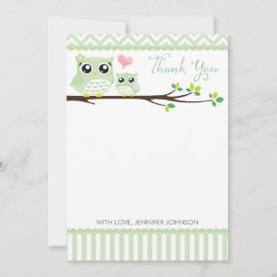 Babydusche Owl Danke Karte   Zickzack grün