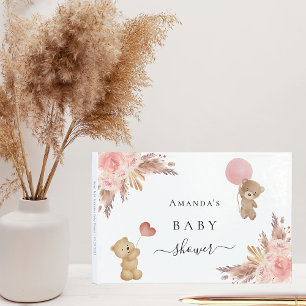 Babydusche Pampas Gras Rose Teddybär Gästebuch