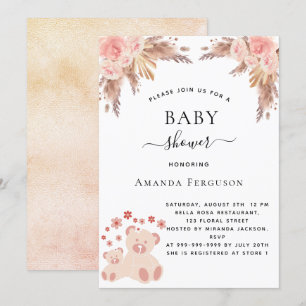 Babydusche Pampelgras Teddy Bären Rose Goldmädchen Einladung