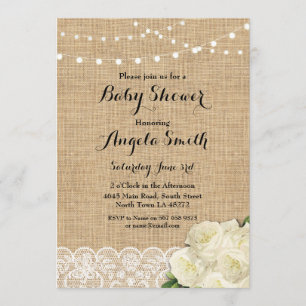 Babydusche Party Rose Burlap Lace Lights Einladung