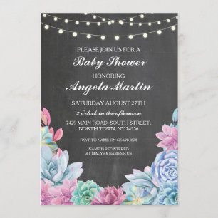 Babydusche Party Succulents Floral Chalk Einladung