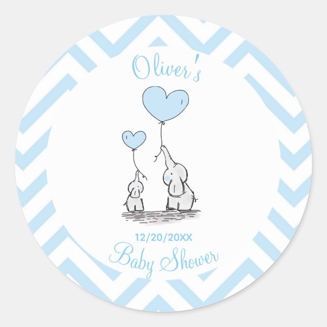 Babydusche Pastel Baby Elefant mit Herz-Kreislauf- Runder Aufkleber (Vorderseite)