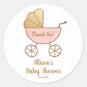 Babydusche Pastel Pink Retro Carriage Danke Runder Aufkleber